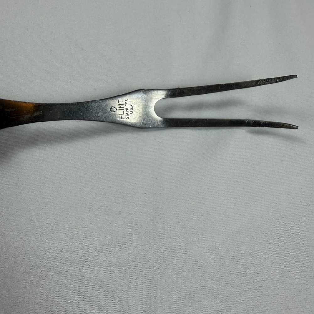 Vintage Flint Stainless USA Meat Carving Fork 2 Tine Riveted Handle 9.25 Inch